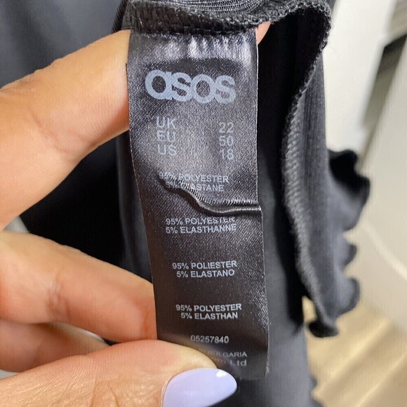 ASOS Cold Shoulder Rib Bodycon Dress Plus Size 18 Black High Neck Long Sleeve - Picture 4 of 9